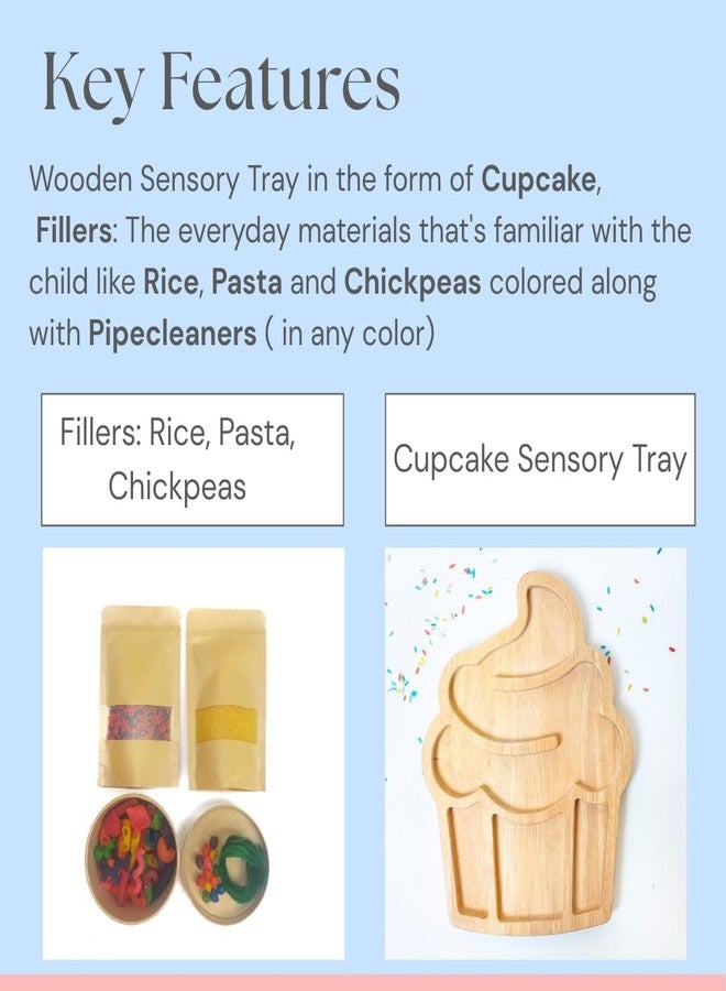 Nish My Happy Plays by NISH Cupcake Sensory Tray with Fillers | Sensory Toys for Toddlers 1-3 | Kids Sensory Activity Toys for Sensory Play & Rainbow Sorting Activity Set | Natural Wooden Cupcake Play - Image 5